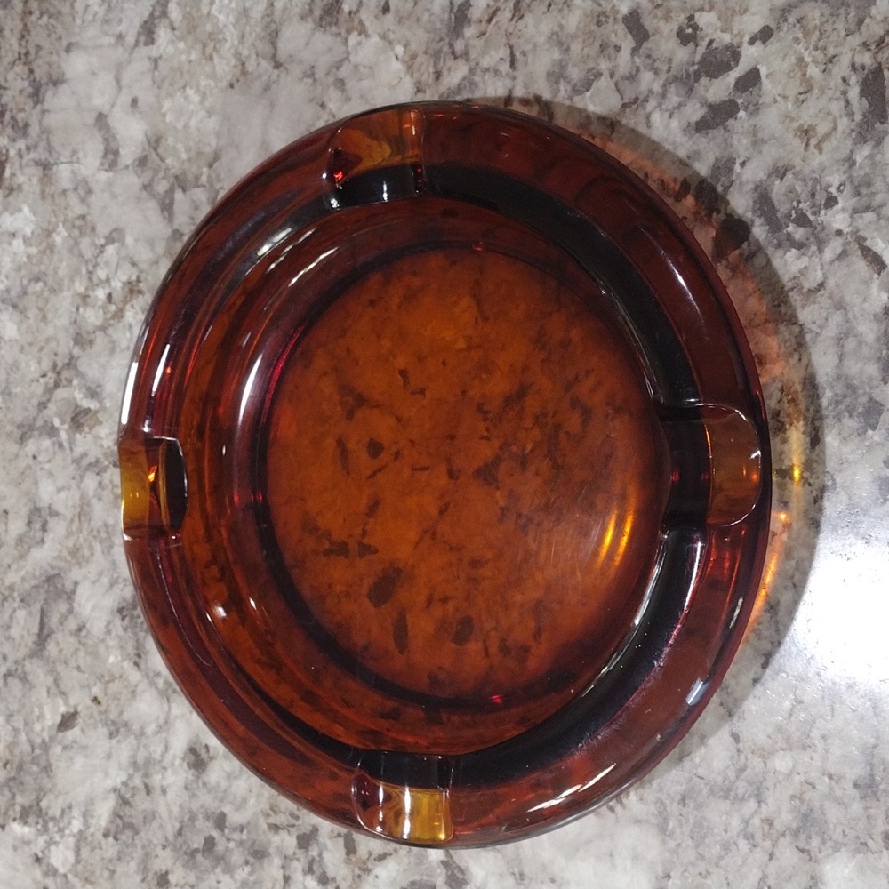 Vintage Amber glass ashtray